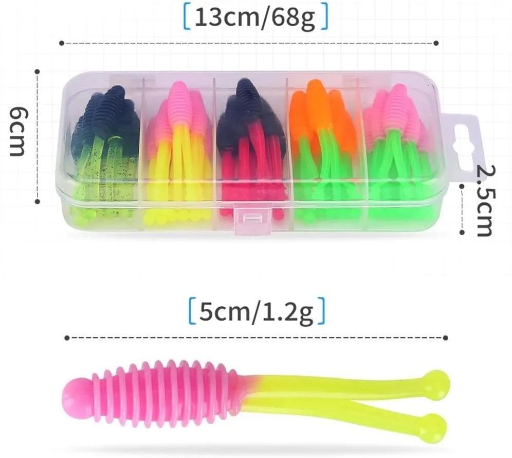 30 señuelos de pesca multifuncionales en PVC con solución de fácil almacenamiento