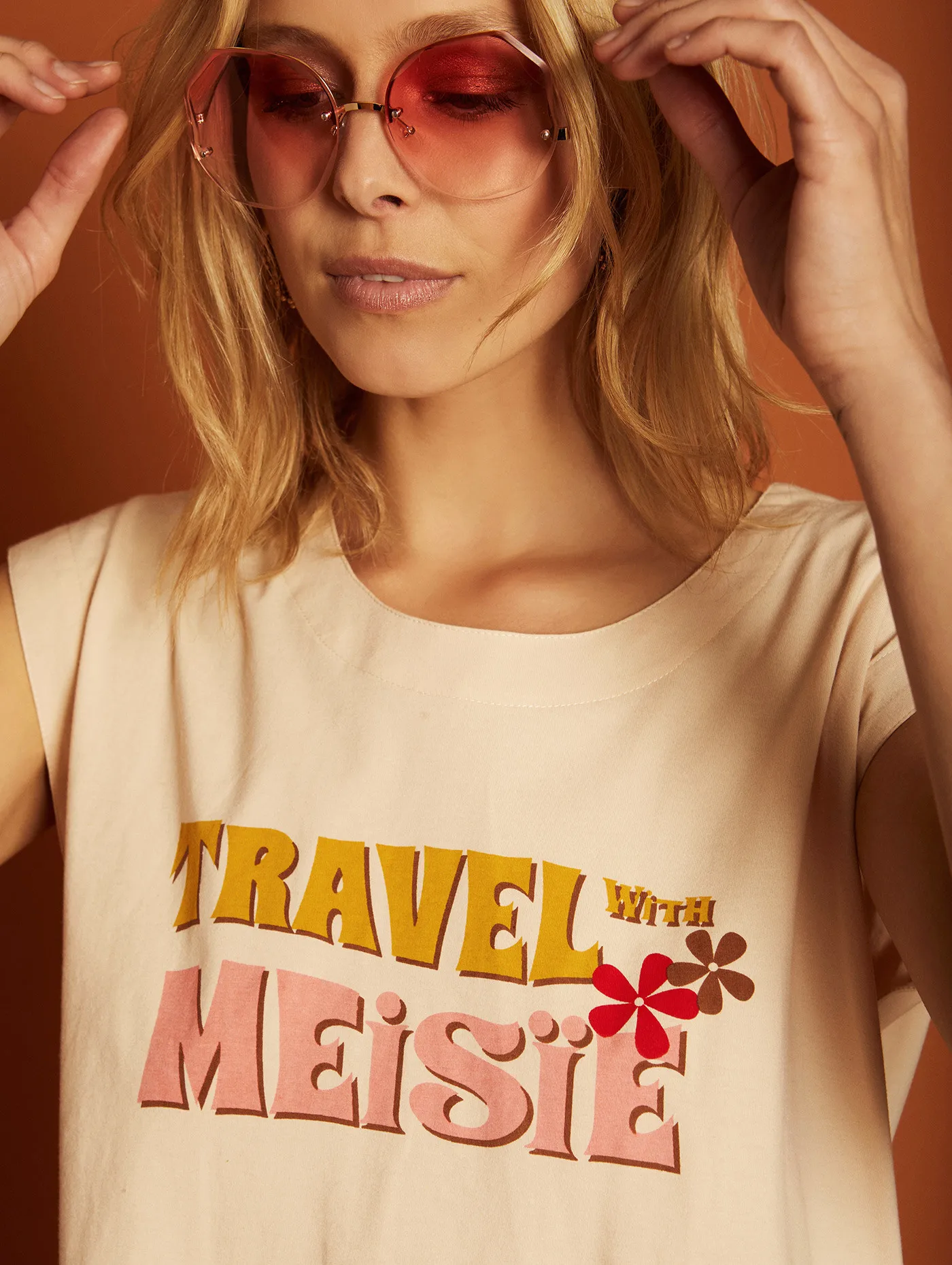 Camiseta print retro Rosa
