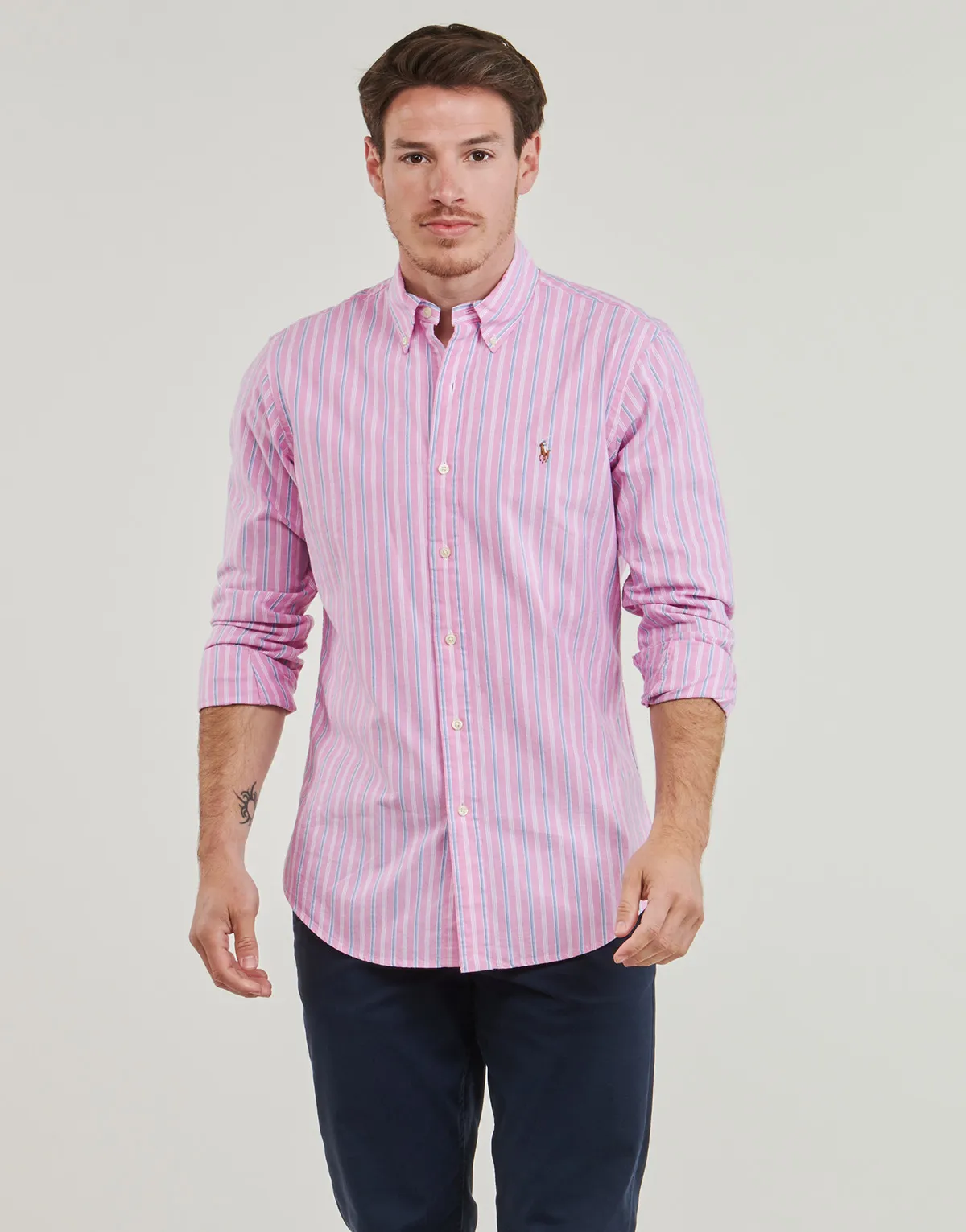 CHEMISE COUPE DROITE EN OXFORD RAYEE