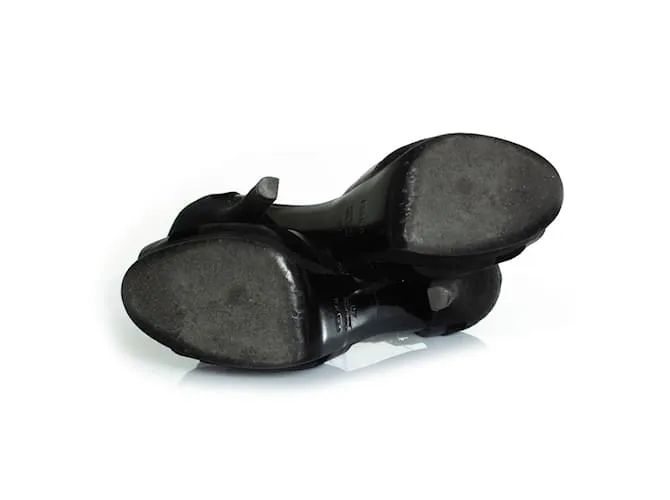 Fendi, Sandalia de plataforma de cuero con punta abierta Negro 