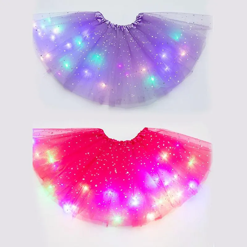 Girl Tutu Skirts Baby Sequin Led Light Up Pettiskirt Ballet Clothes Luminous Fancy Dress Sparkling