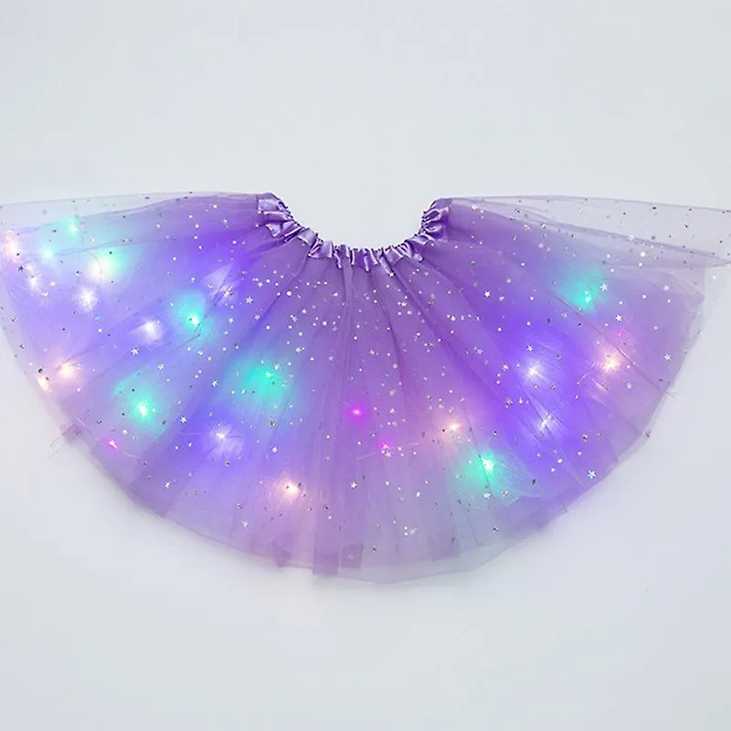 Girl Tutu Skirts Baby Sequin Led Light Up Pettiskirt Ballet Clothes Luminous Fancy Dress Sparkling