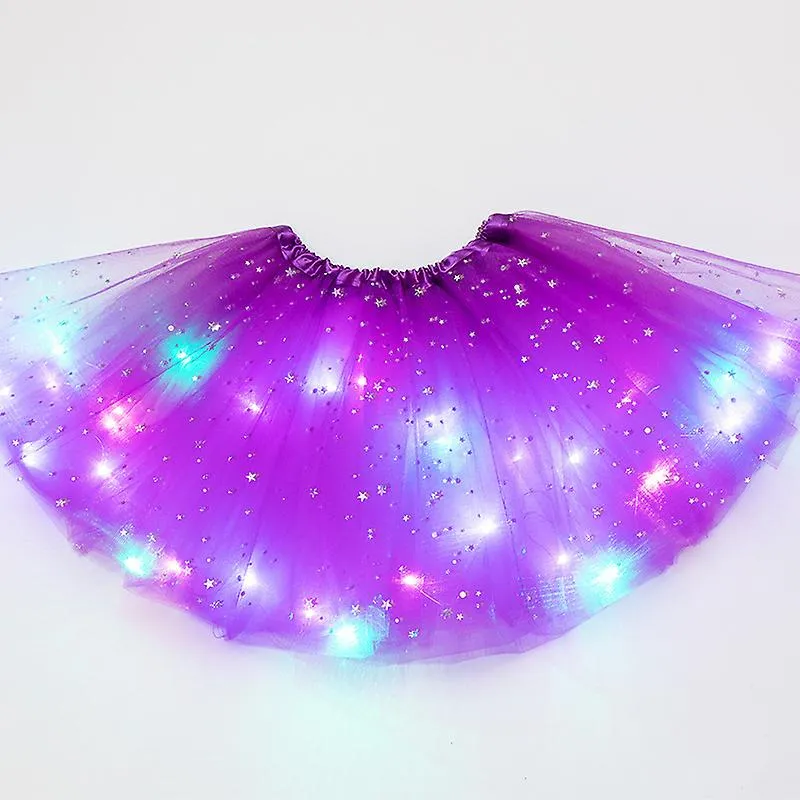 Girl Tutu Skirts Baby Sequin Led Light Up Pettiskirt Ballet Clothes Luminous Fancy Dress Sparkling
