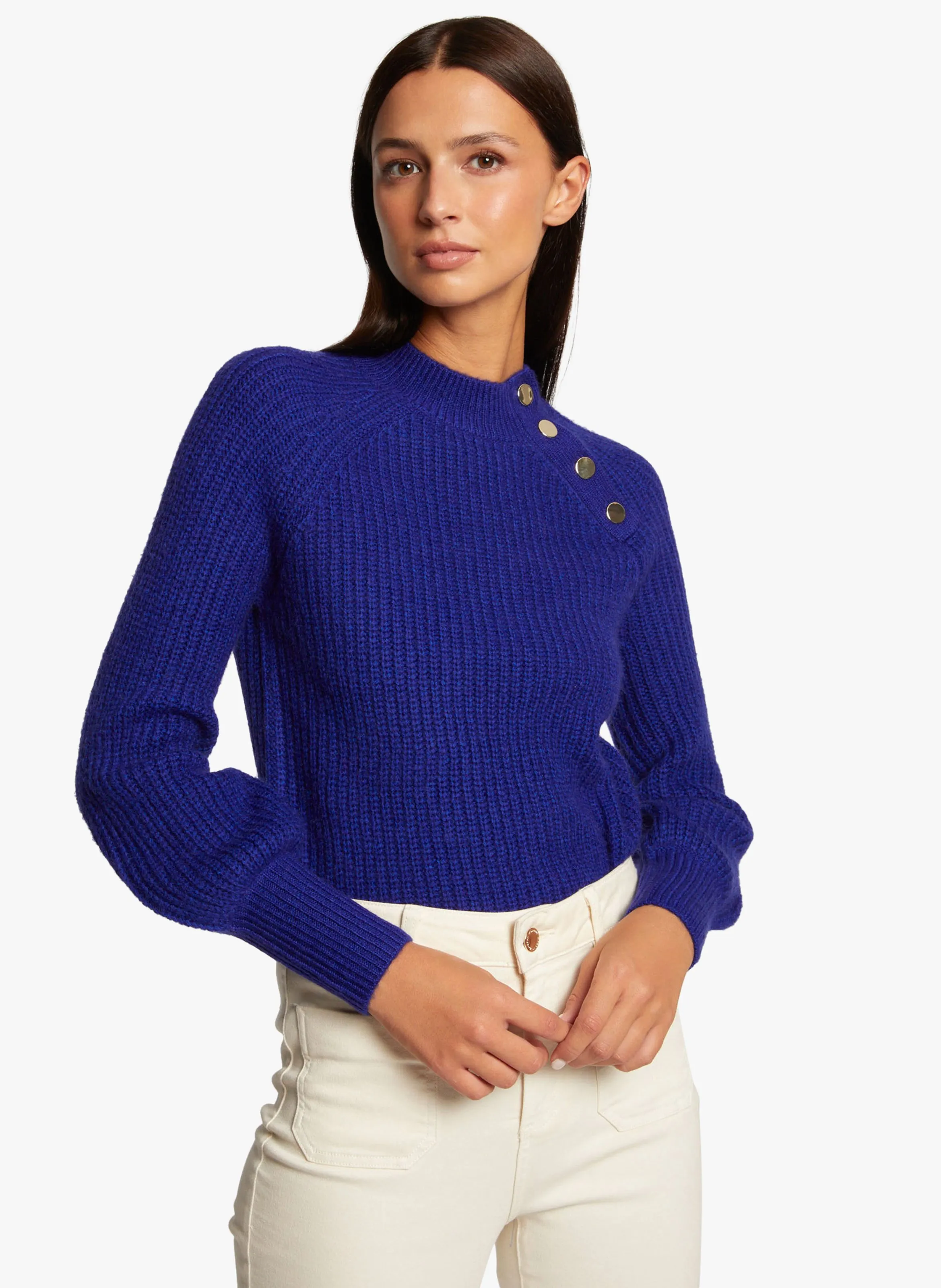 MORGAN MSOFIA  JERSEY CON CUELLO ALTO Y BOTONES EN AZUL