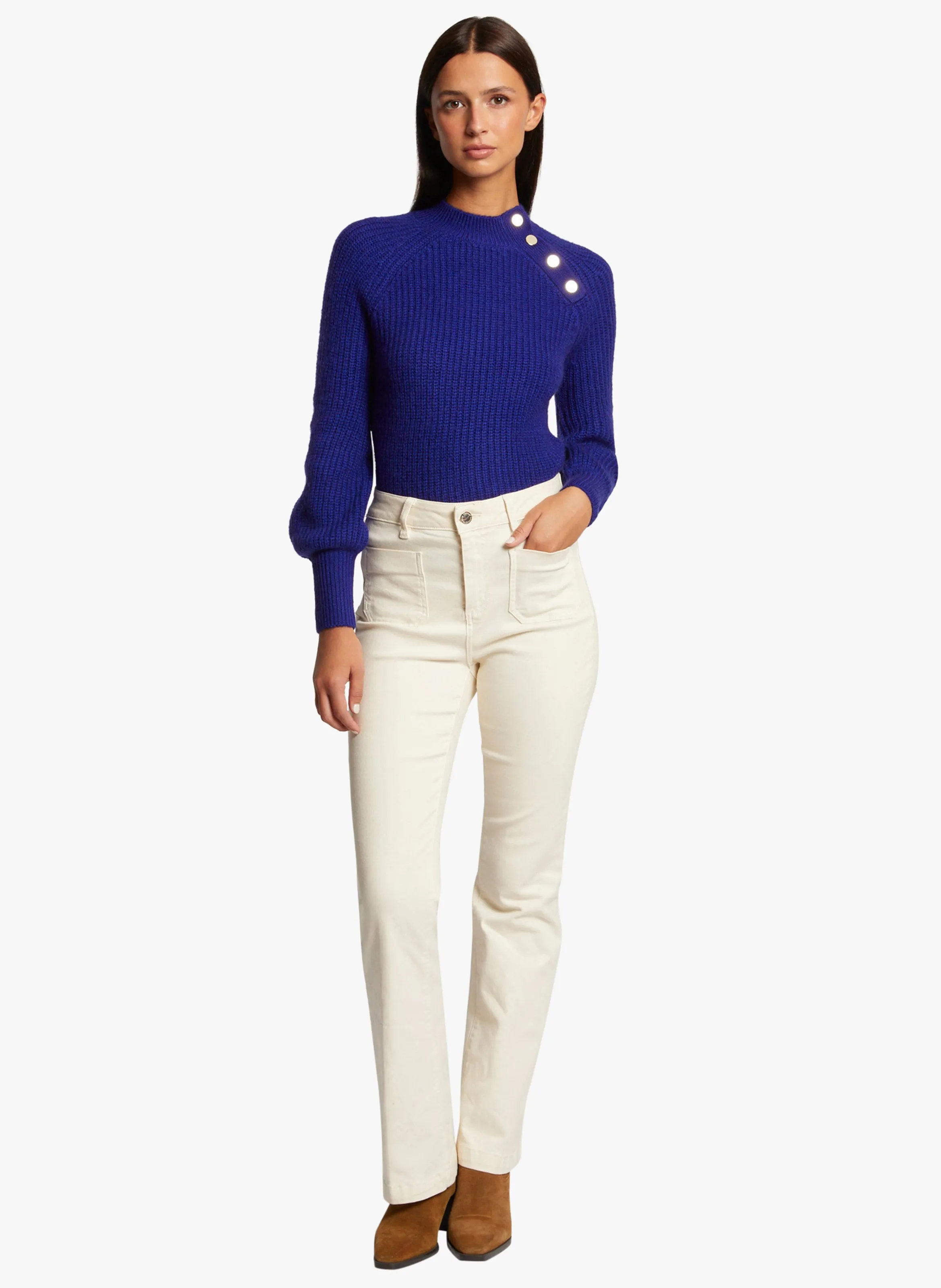 MORGAN MSOFIA  JERSEY CON CUELLO ALTO Y BOTONES EN AZUL