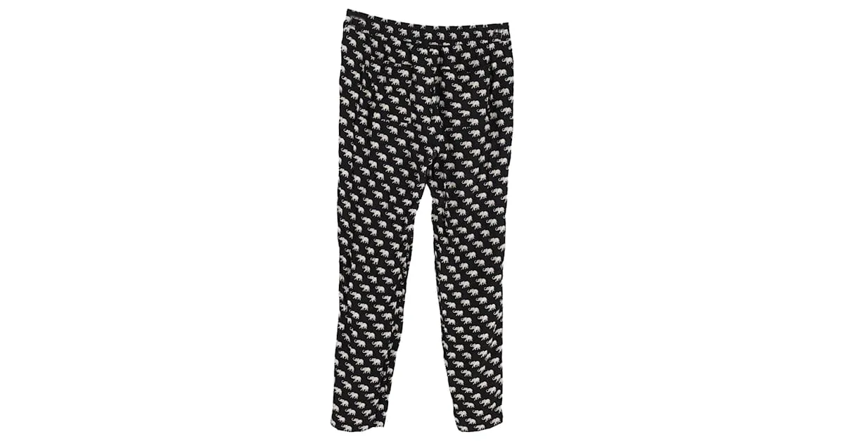 Pantalones rectos de seda negra con estampado de elefante Weekend Max Mara Negro 