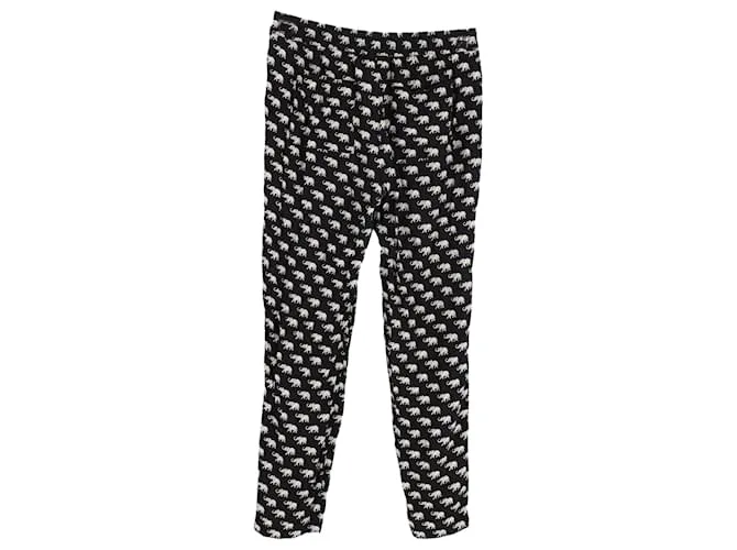 Pantalones rectos de seda negra con estampado de elefante Weekend Max Mara Negro 