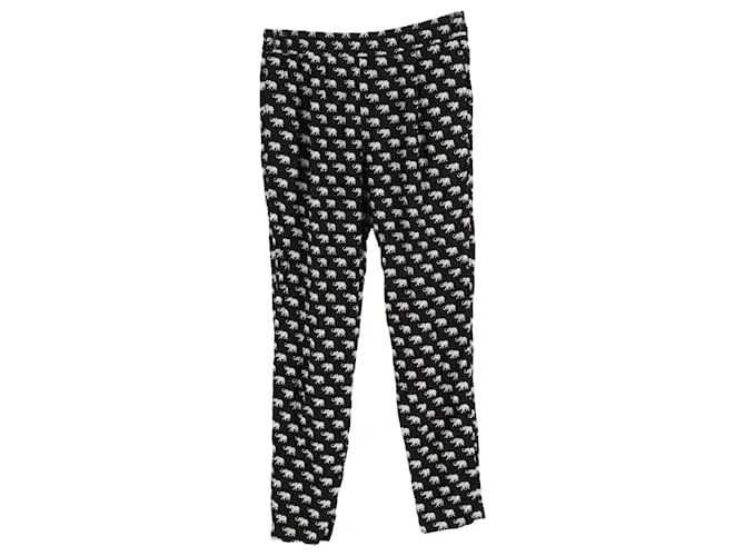 Pantalones rectos de seda negra con estampado de elefante Weekend Max Mara Negro 