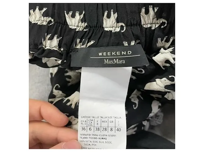 Pantalones rectos de seda negra con estampado de elefante Weekend Max Mara Negro 