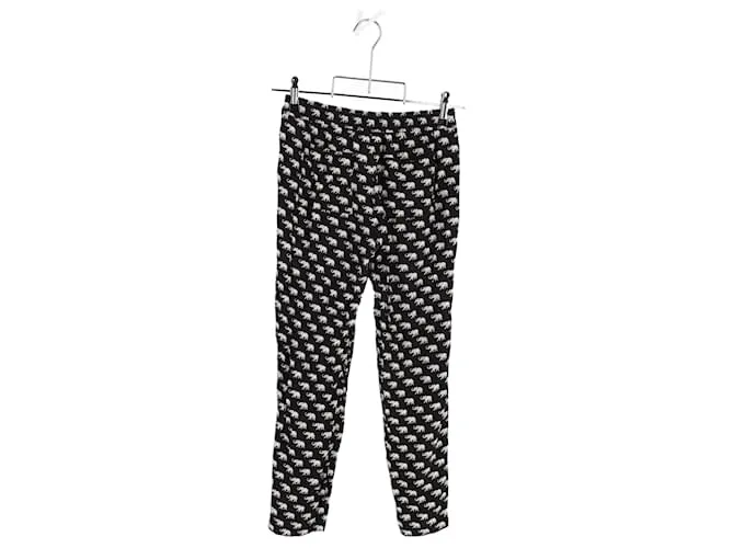 Pantalones rectos de seda negra con estampado de elefante Weekend Max Mara Negro 