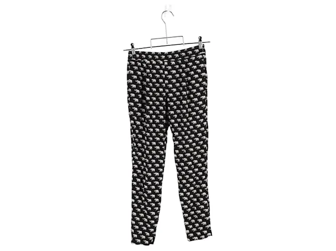 Pantalones rectos de seda negra con estampado de elefante Weekend Max Mara Negro 