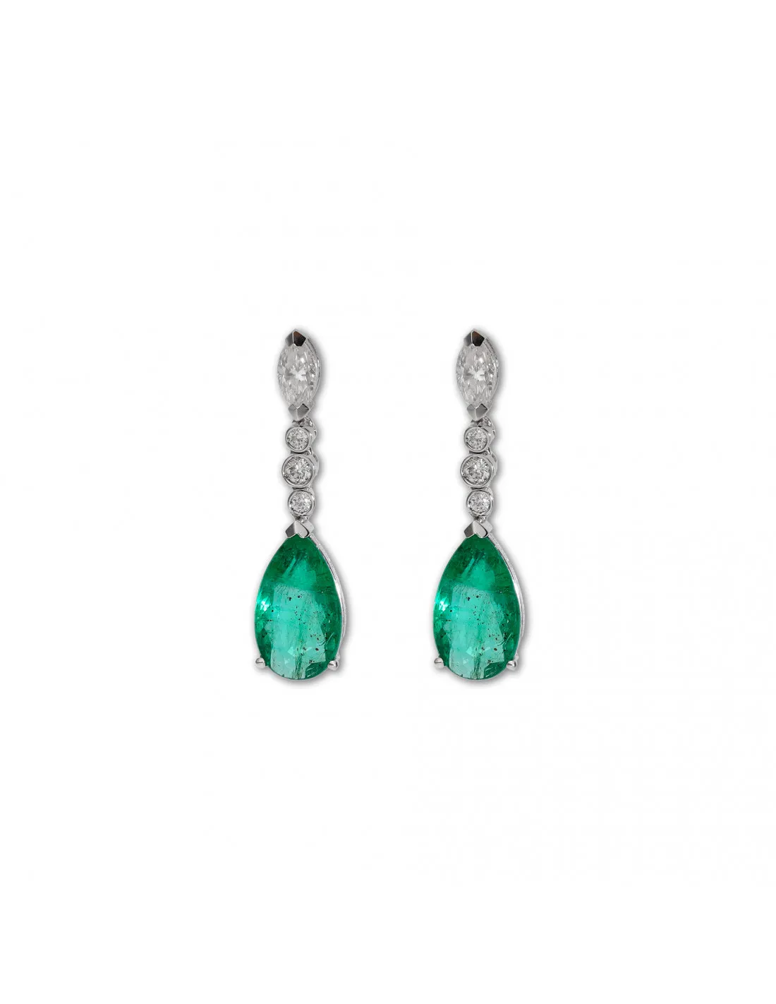 Pendiente Oro Blanco, Diamantes Y Esmeraldas