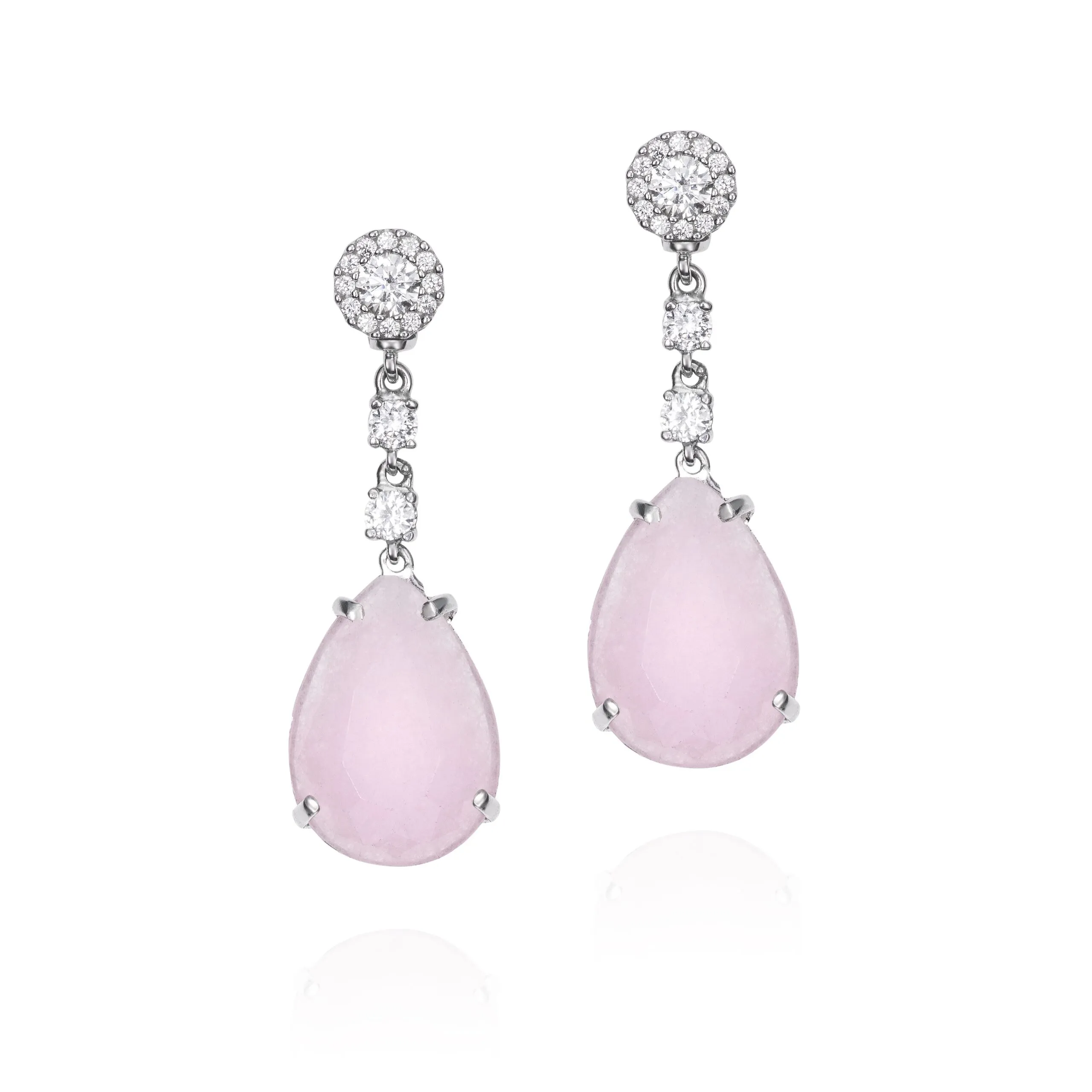*Pendientes Plata con Zirconitas y Jade rosa