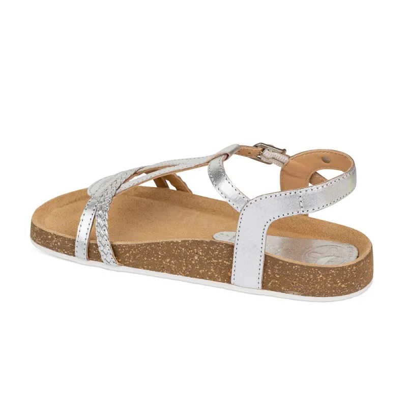 Sandalia Bios Piel Natural. hebilla/Trenza