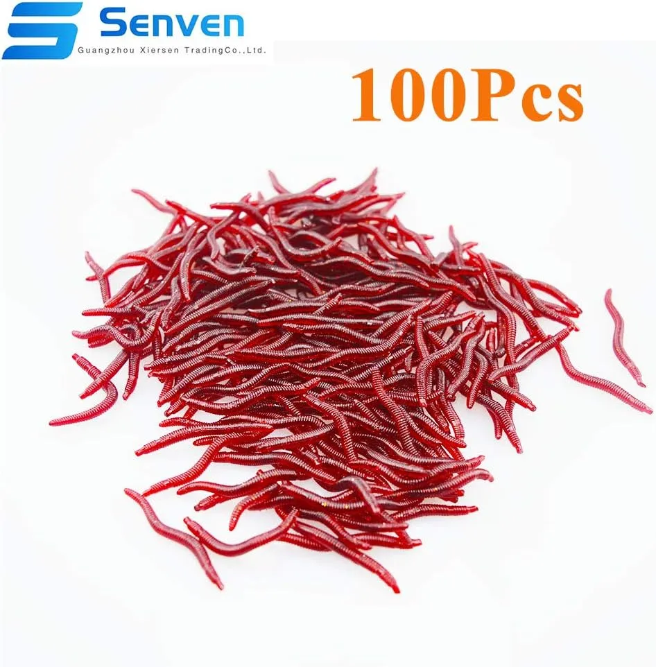 Senven Artificial lombriz  silicona suave biomimética Cebo lombriz Señuelos pesca lombriz Simulación Gusanos rojos plástico Ambi