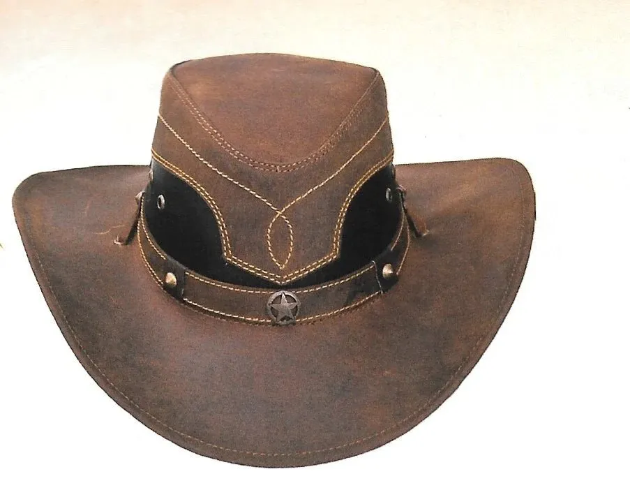 SOMBRERO DE PIEL ORIGINAL COLOR CAFE CON PELO DE VACA TOM7202