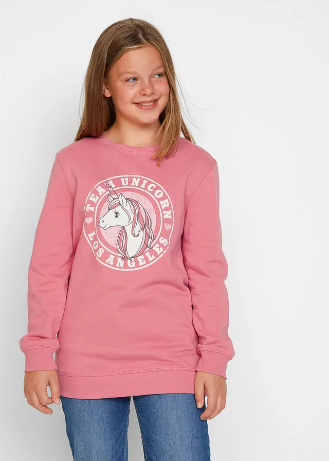Sudadera de corte amplio para niñas Rosa humo estampado
