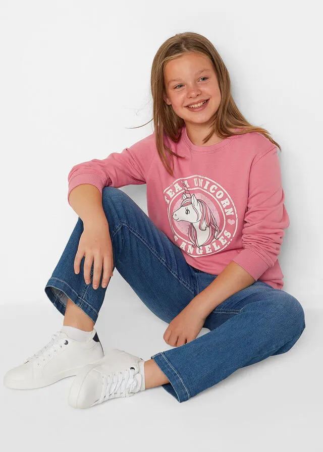 Sudadera de corte amplio para niñas Rosa humo estampado