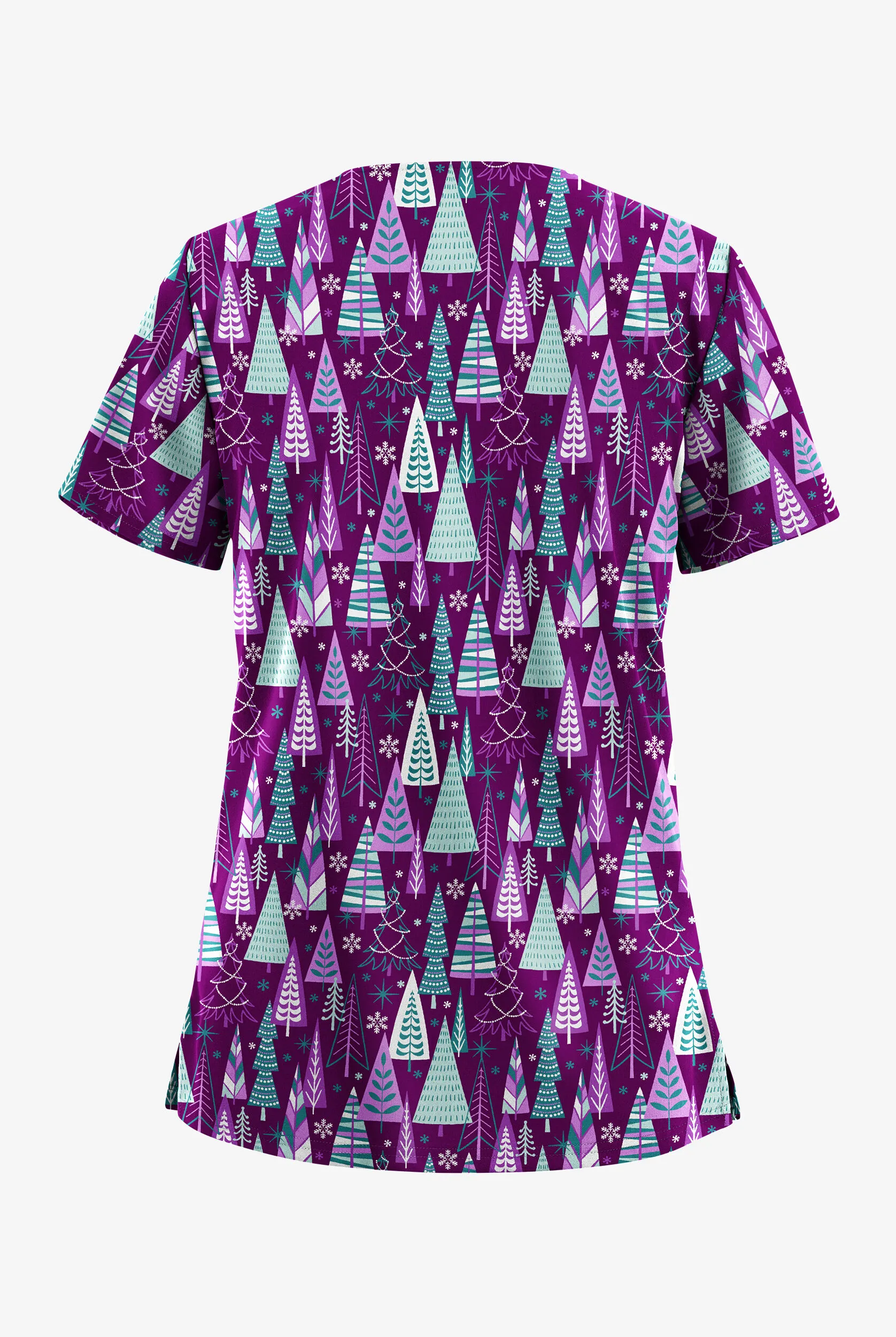 UA BUTTERSOFT STRETCH WINTERTIME EGGPLANT WOMEN'S 2POCKET VNECK PRINT SCRUB TOP
