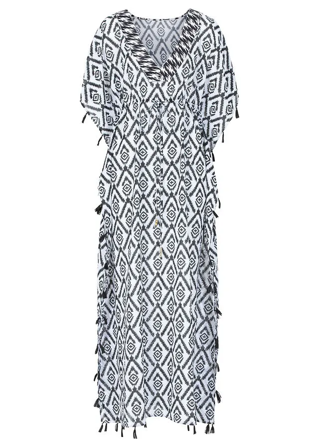 VESTIDO LARGO DE PLAYA NEGROBLANCO ESTAMPADO